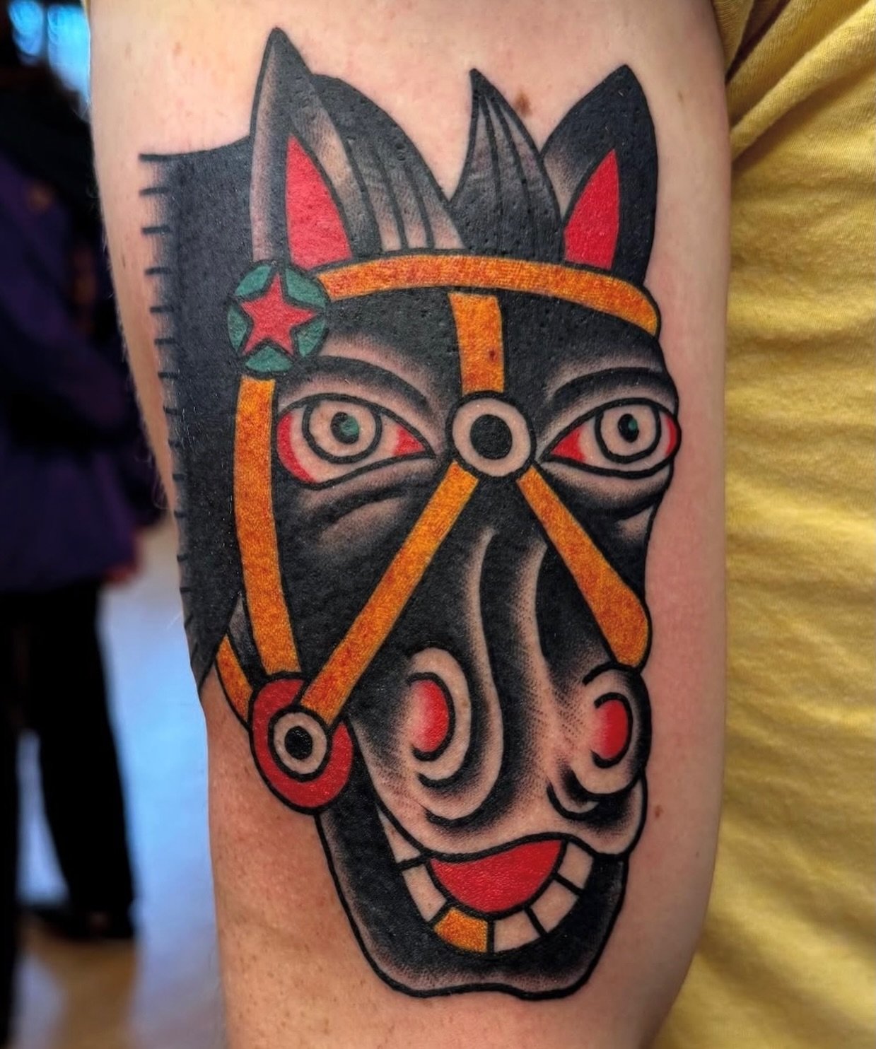 Horse head done by @jimmi_damone_tattoos picked from his flash. 

To get scheduled with Jimmi go to his page and send him a DM