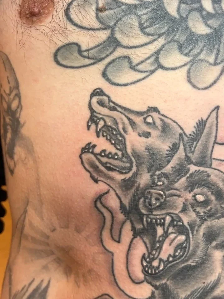 Cerberus belly blaster by @kimberteatro done in 3 sessions

To schedule with Kimber head to her page and text the number in bio to get started