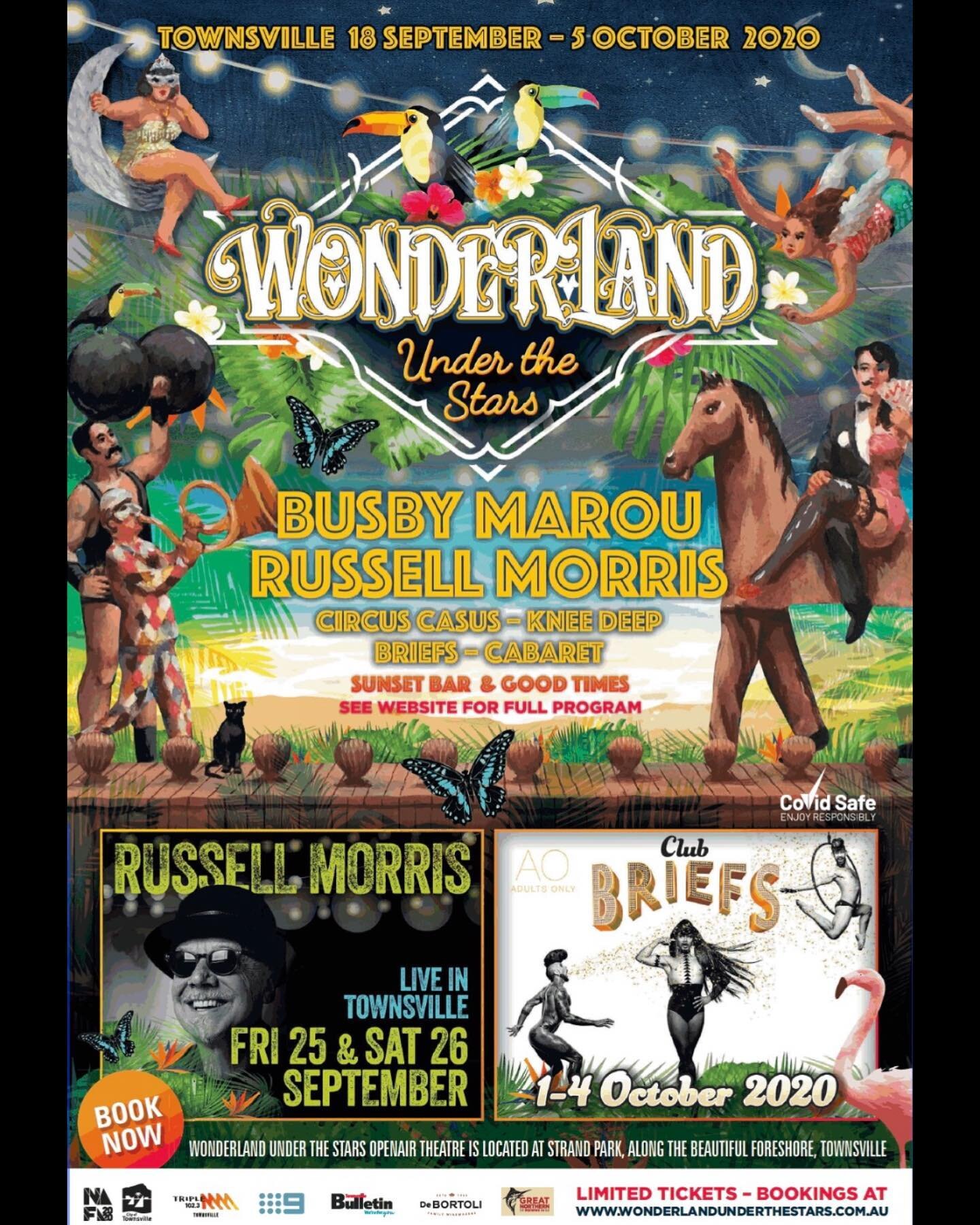 FRIDAY NIGHT! Casus Circus ➡️ Russell Morris at Wonderland Under the Stars! ✨

🤸&zwj;♀️ 5pm @casuscircus perform Knee Deep 

🎸 8pm @realthingrussellmorris with @mattsmith__ from @thirstymercband  and @iamjackiebarnes  from @rosetattooband 🎶

🍺🍷 