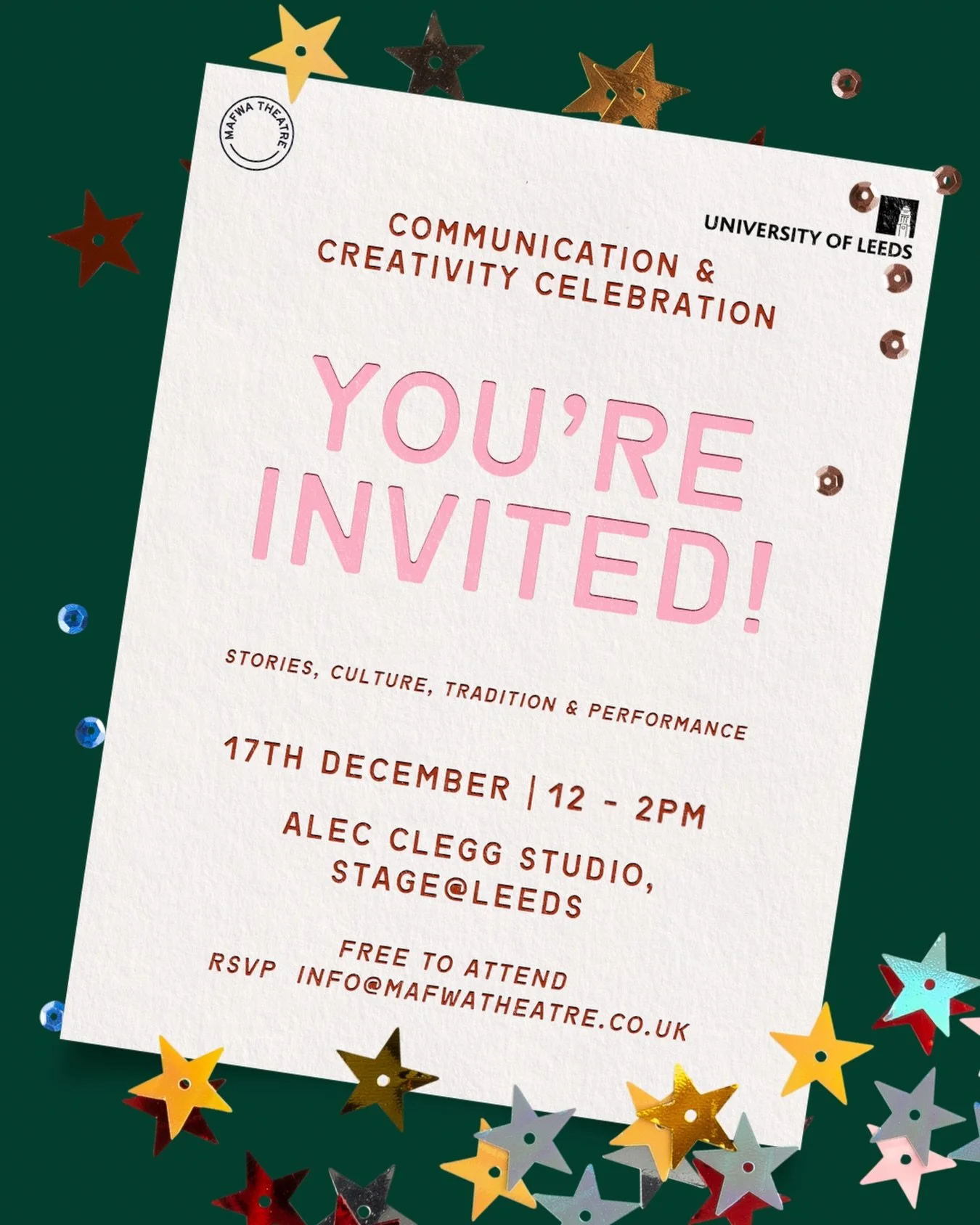 🎉 You&rsquo;re invited!

Join us for ab afternoon celebrating the participants of our Communication &amp; Creativity drama workshops. 
Together with the @universityofleeds , participants have been exploring stories, culture and connection. This fina