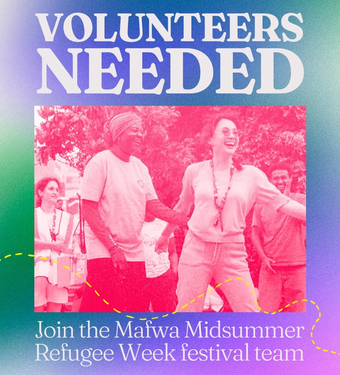 🌞Volunteers needed for Mafwa Midsummer

This Refugee Week we&rsquo;re bringing three days of workshops, performances and creative activities to the Roxby Community Garden. We&rsquo;re looking for friendly volunteers to help us welcome visitors, supp