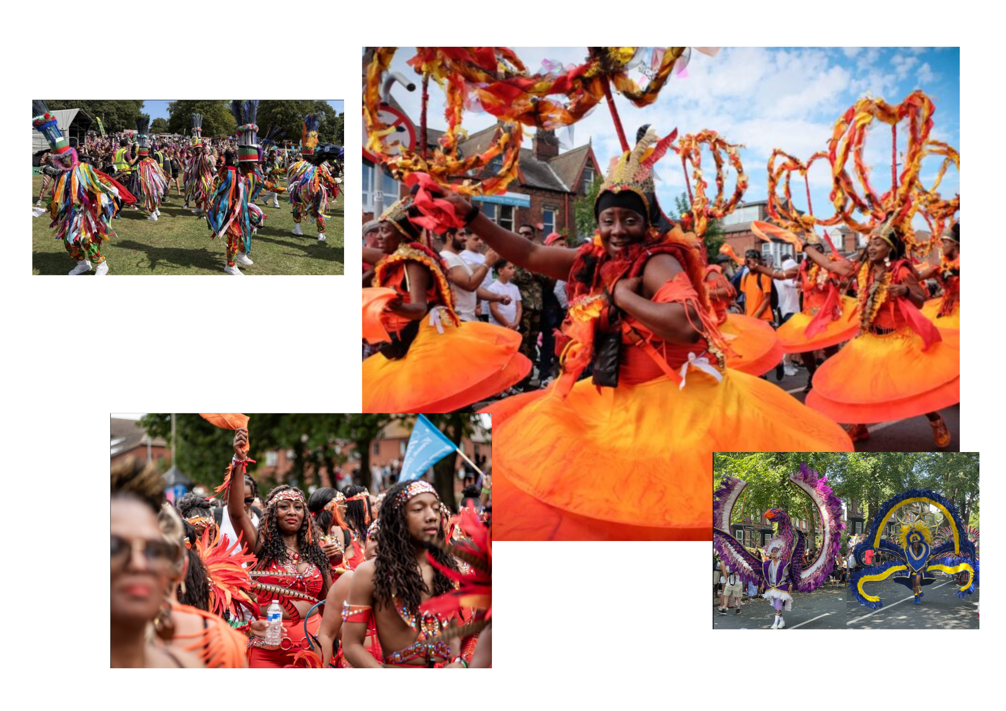 Leeds West Indian Carnival. A longstanding celebration of community, heritage and identity through costume, music and movement. 