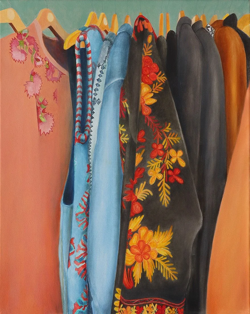 All kinds of embroidery, oil on canvas, 51x41cm