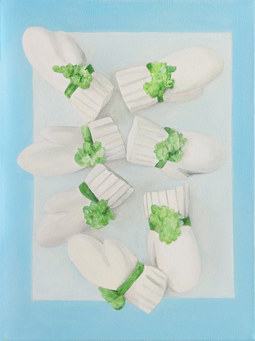Mitten buttons (unused, vintage), oil on canvas, 40x30cm