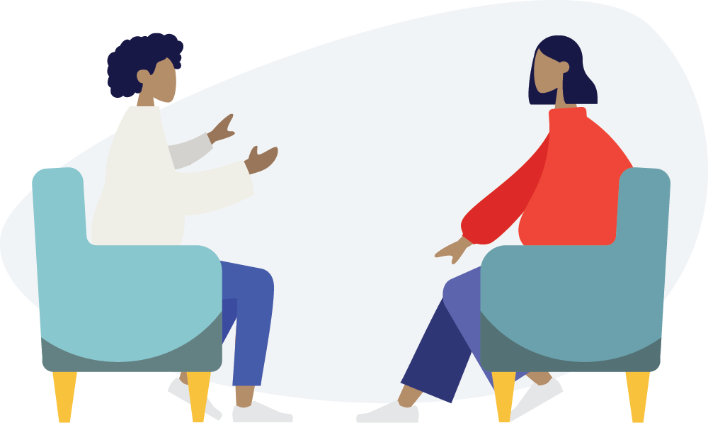 two people sitting opposite each other on armchairs