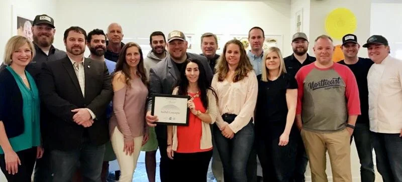 Members of the SoDel Concepts team celebrate the Restaurant Neighbor Award from the National Restaurant Association. Shown are (l-r) Danielle Panarello, Phil Blush, Mike Zygmonski, Andrew Dickinson, Bob Wolfgang, Lisa Wheeler, Michael Dickinson, Sco…