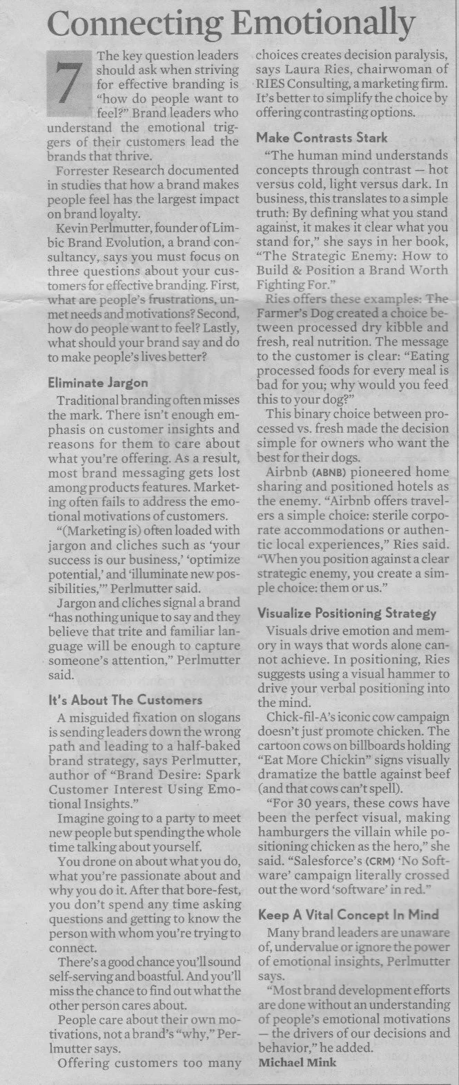 Connecting Emotionally - Kevin Perlmutter in Investor's Business Daily