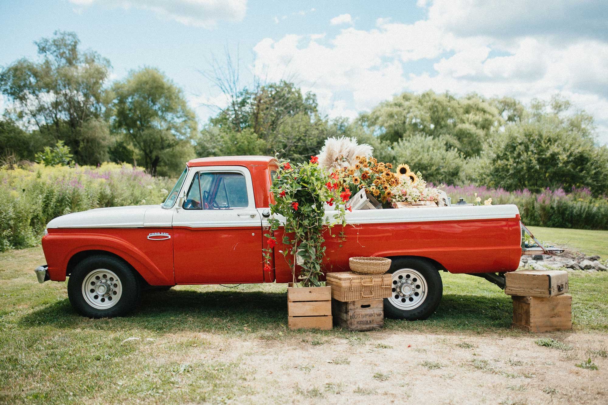 Red Truck Flowers Wedding