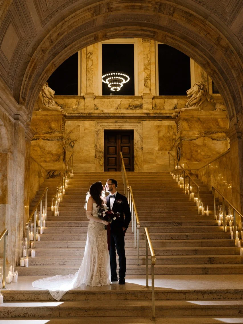 Just adore this couple (and this staircase).
💕💕💕💕💕💕💕

 Planning &amp; Design: @erindaviesconsultancy 
Photography: @janellecarmelaphotography 
Venue: @bplboston 
Catering: @thecateredaffair @team.thecateredaffair.bpl 
Floral &amp; Candlelight: