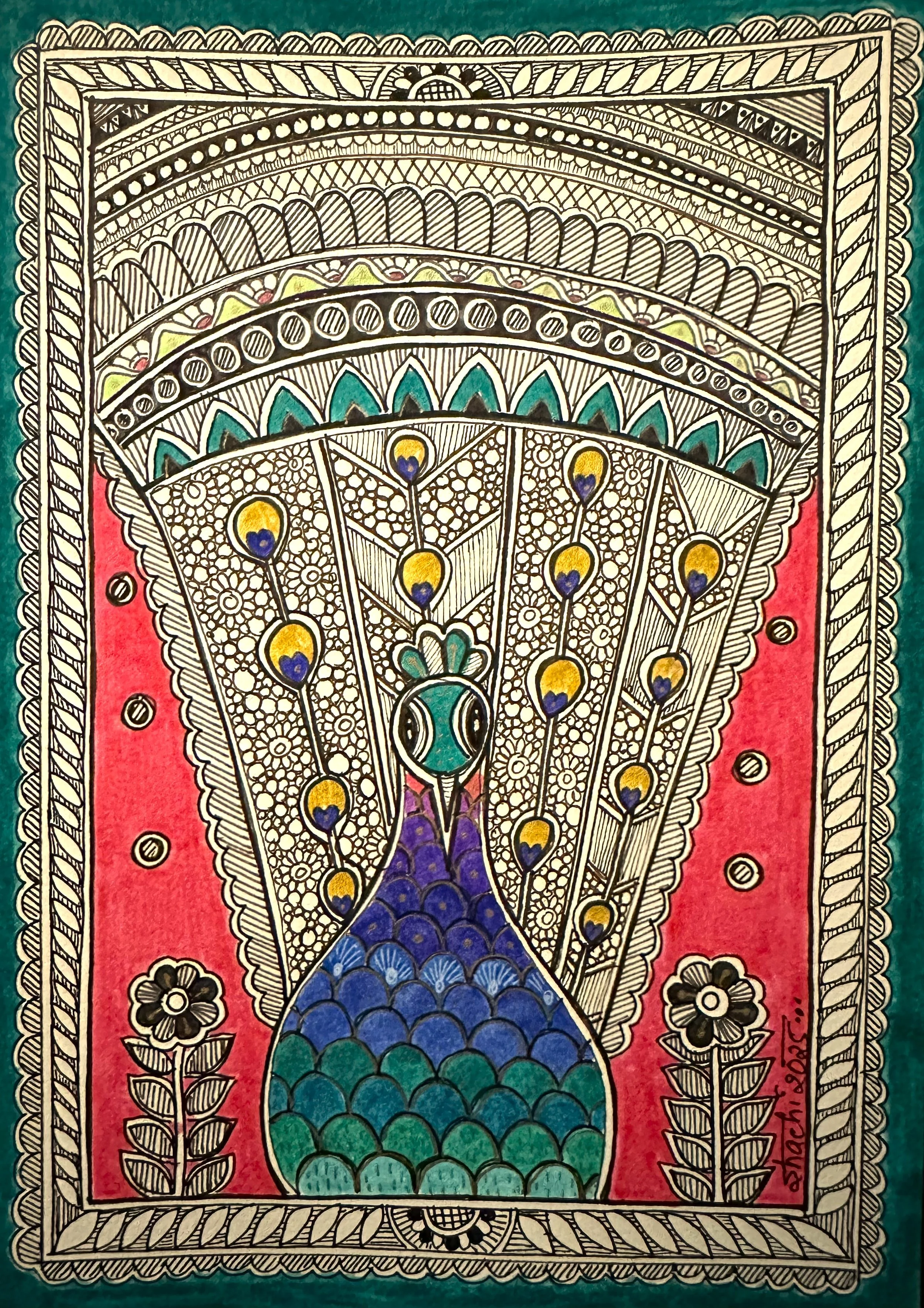 Peacock Madhubani Motif  #102