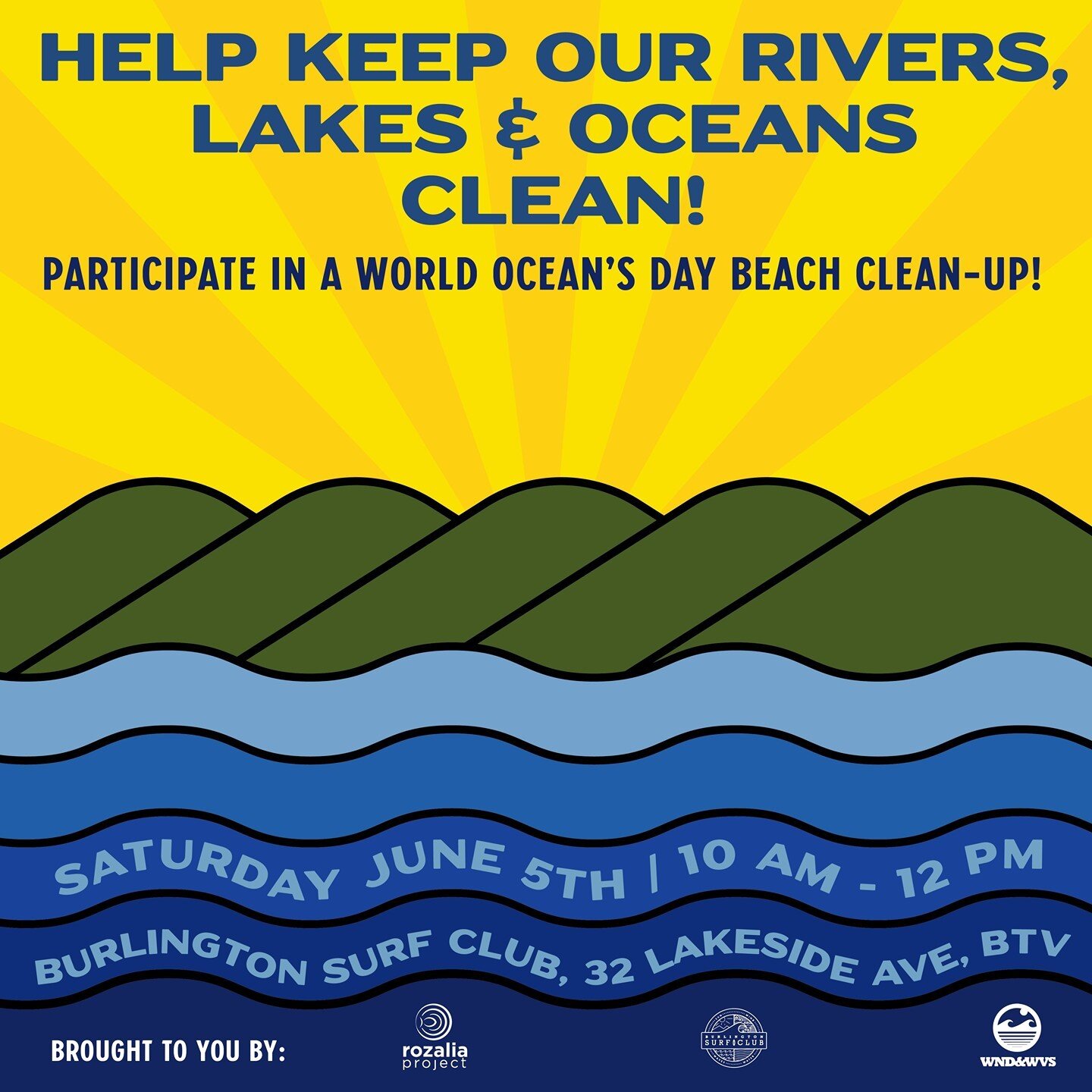 In celebration of World Oceans Day, Rozalia Project in partnership with Wnd&amp;Wvs and the Burlington Surf Club are hosting a cleanup to show our Love for our rivers, lakes and oceans.⠀
🌊⠀
Saturday, June 5th, 2021 at 10am at The Burlington Surf Clu