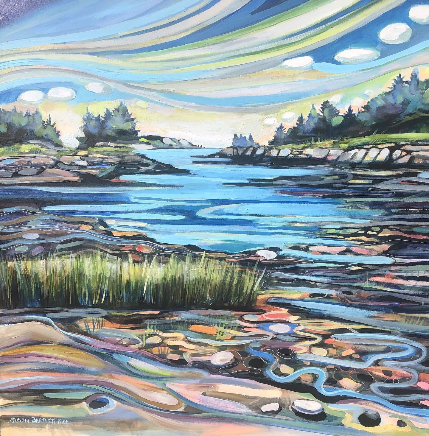 This painting came from a sketchbook full of ideas from time spent in Georgetown. I&rsquo;m so glad it found a home exactly where it belongs. 

Susan Bartlett Rice
&ldquo;Big Tide Joy&rdquo;
36x36
SOLD
.
.
#Artist #Maine #Maineartist #mainelife #main