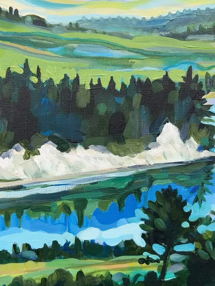 For this recently commissioned painting, I used historical photos to re-create this view from the hill. Now on permanent display at Chapman construction company in Damariscotta 

Susan Bartlett Rice
&ldquo;Oyster Middens&rdquo;
30x30
Acrylic on canva