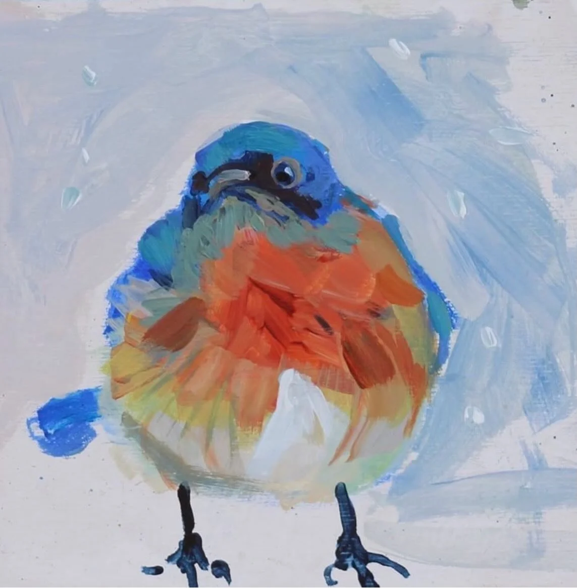 There's a break in the snowfall ❄️ we got about 15 inches overnight with more still predicted for later. Right on cue, the bluebirds have returned to our feeders this morning. Their bright blue and orange show off so well against all the white 🤍