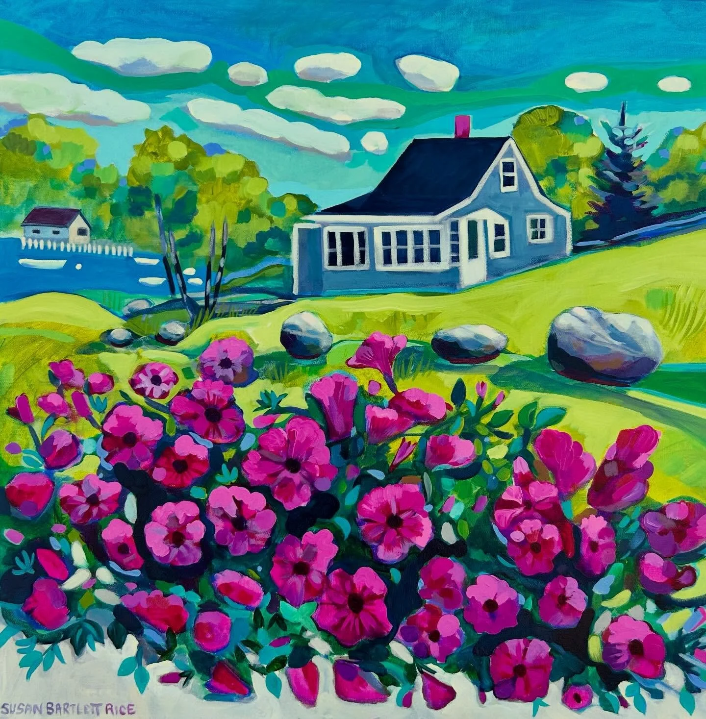 Happy Equinox! 🌸 Welcome Spring: longer days and warmer, sunnier weather to come! ☀️🤞

Susan Bartlett Rice
"Shaws Petunias"
30x30
Acrylic on canvas 
2026 
Available online link in profile