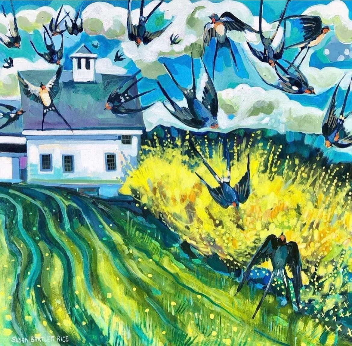 Barn swallows have returned in full force dive-bombing me when I'm anywhere near the barn &amp; chirping like crazy outside the windows in the morning 🎤😴 🪺

I painted this during the spring of 2020 lockdown when it felt as if was just us alone wit
