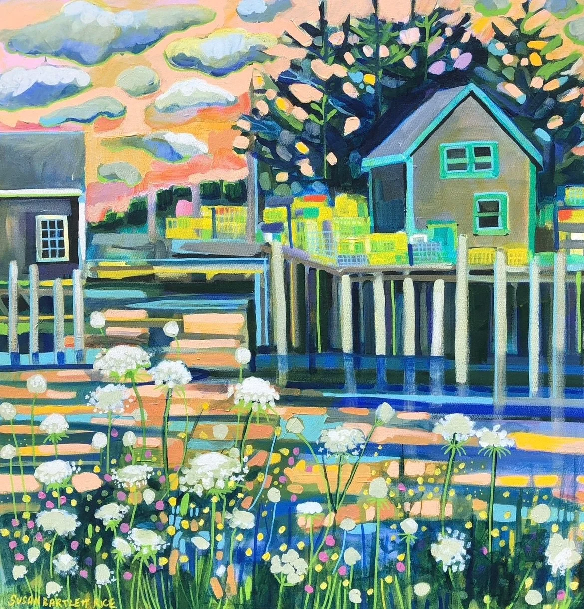 This time of summer when the queen Anne's lace starts popping up everywhere and dancing in the breeze is a bittersweet sign that August is on it's way soon. A reminder to soak it all in while we can! 

Susan Bartlett Rice
"Port Clyde Sunset&quot