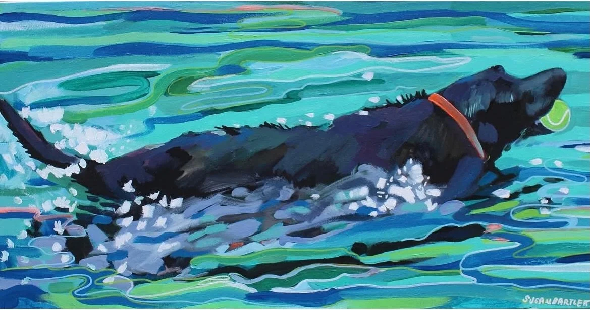these are the dog days of summer 🐾
my two labs keep cool with boat rides, fetching balls and occasionally swimming amongst the seals 🦭🎾 

Susan Bartlett Rice
"Good Boy"
15x30
acrylic on canvas 
2021 sold

maine paintings collecting decor