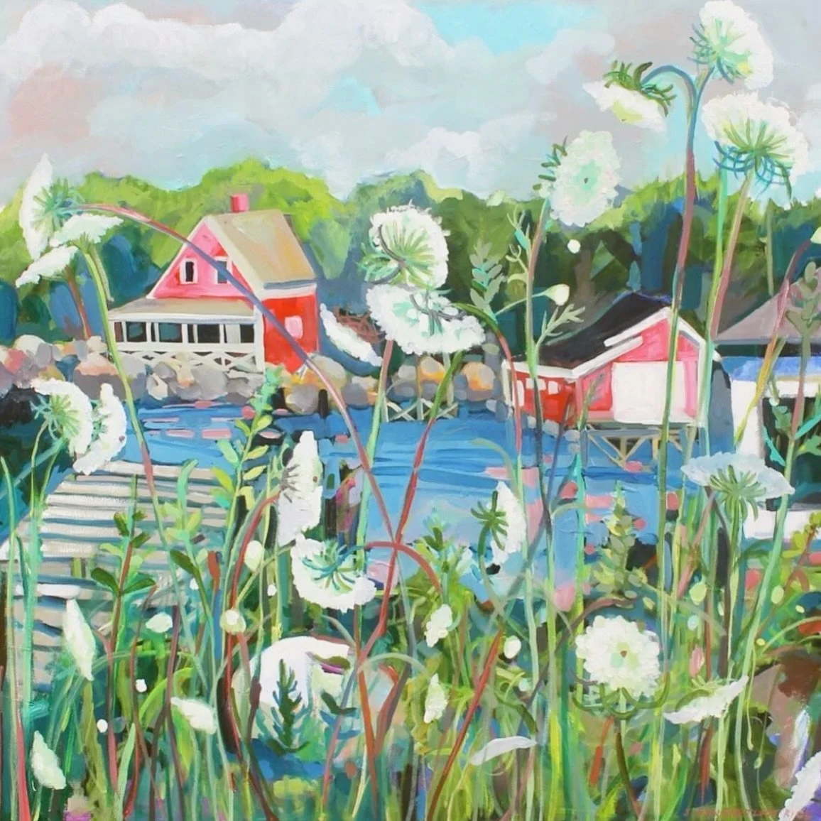 A hot and hazy night with the roadside flowers going wild.. peak Maine summer is so much fun to paint 

Susan Bartlett Rice
"Queen Anne's, New Harbor"
30x30
2015
Sold.