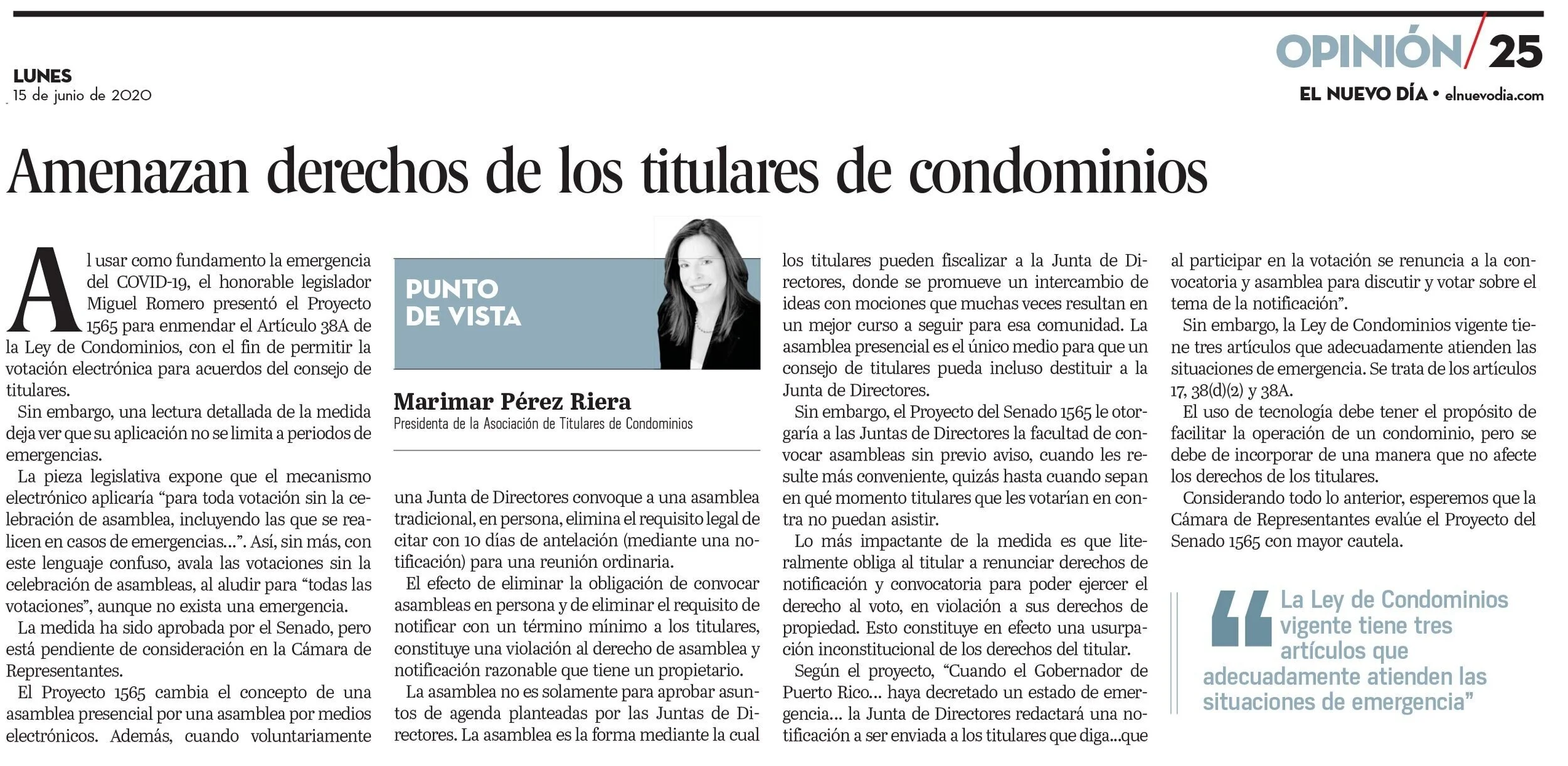 El Nuevo Día, 15 de junio de 2020