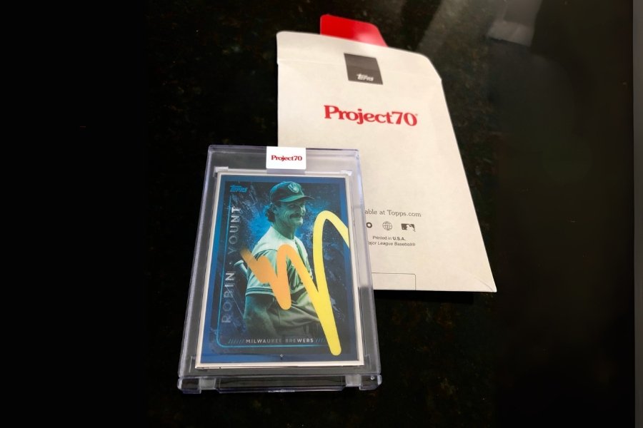 Robin Yount x Topps x Project 70 x Mikael B x Private Art Consulting baseball card and envelope