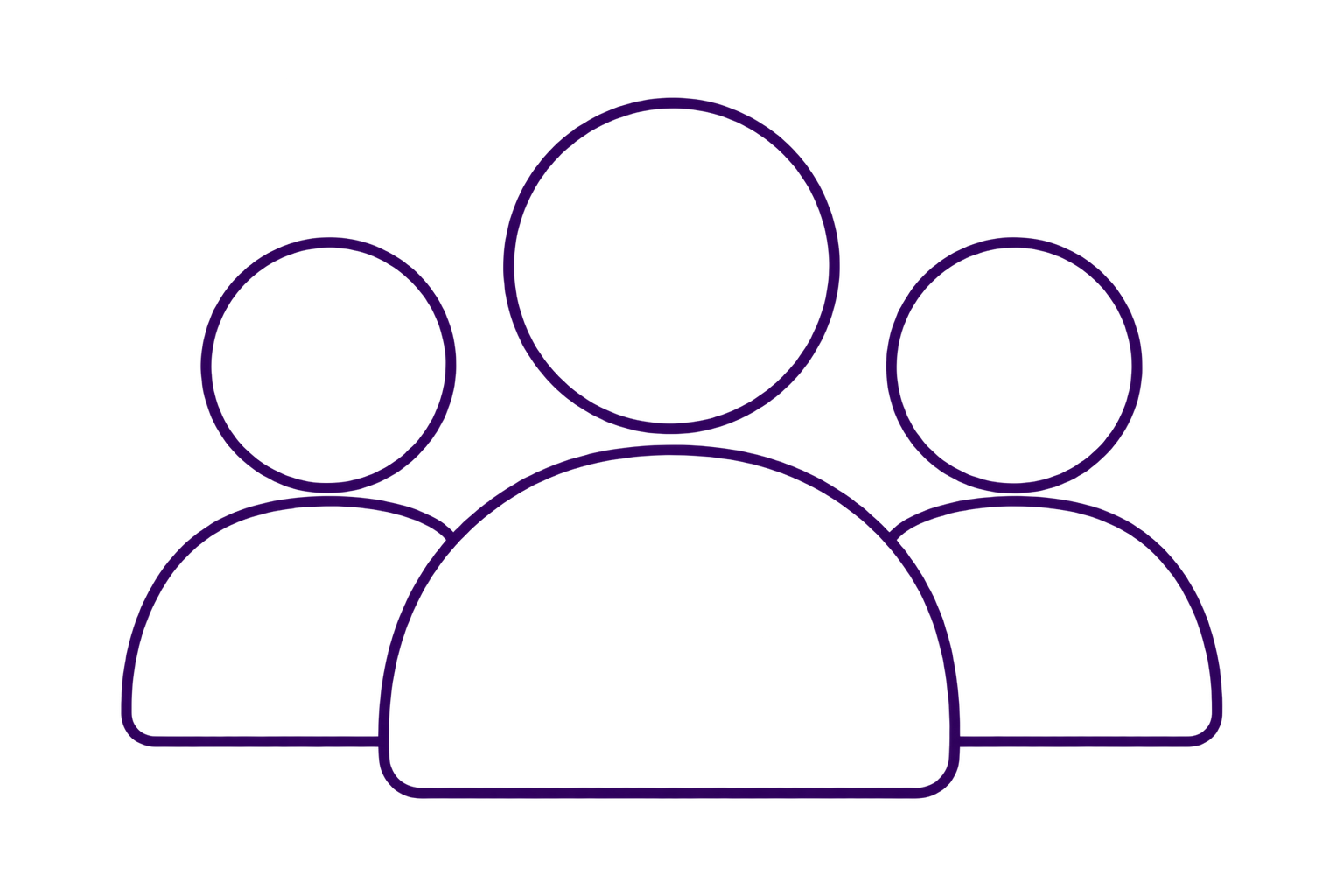 Silhouettes of five purple human figures standing together, representing a group of people, against a dark background.