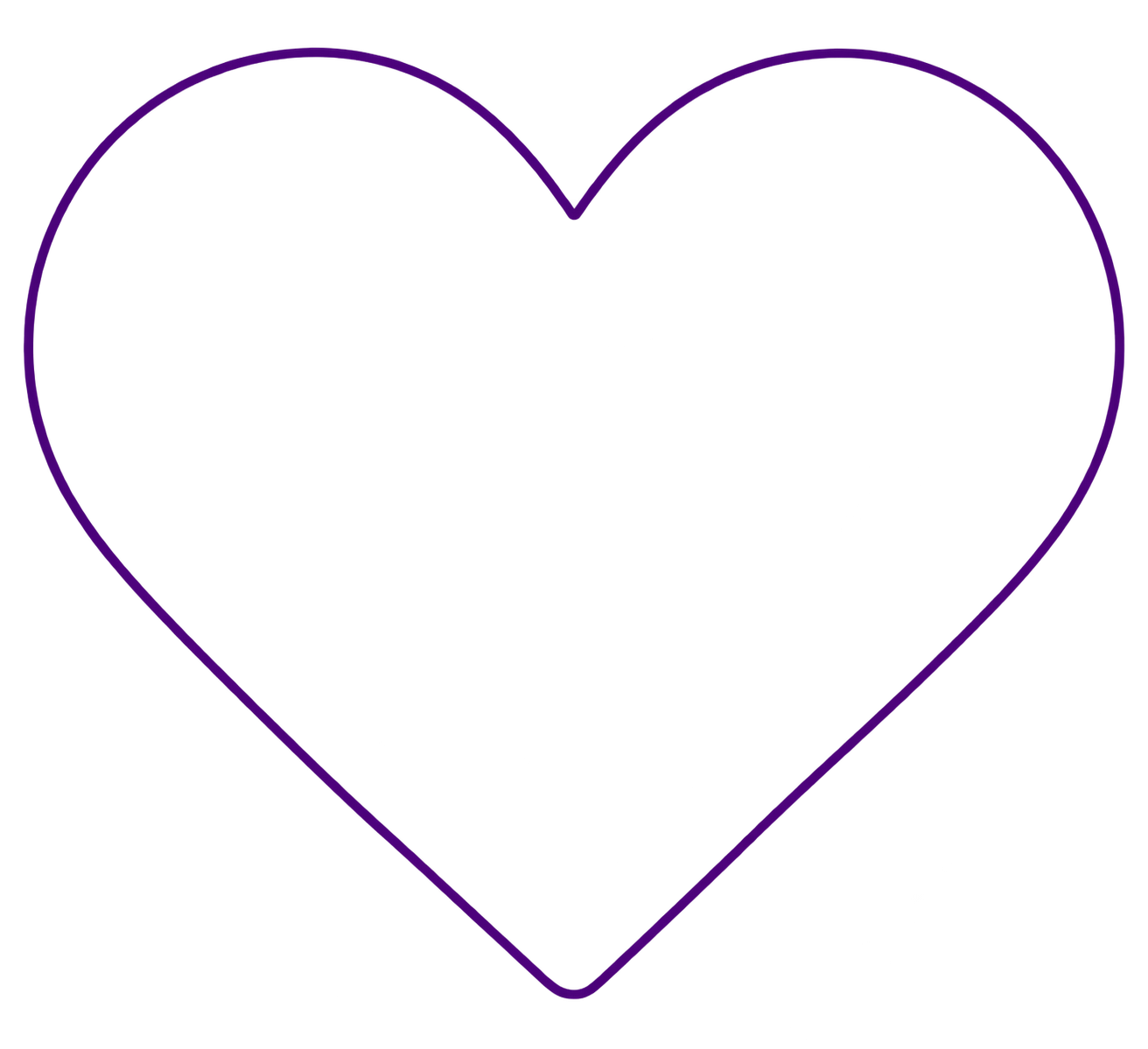 A heart shape outlined in purple with no fill.