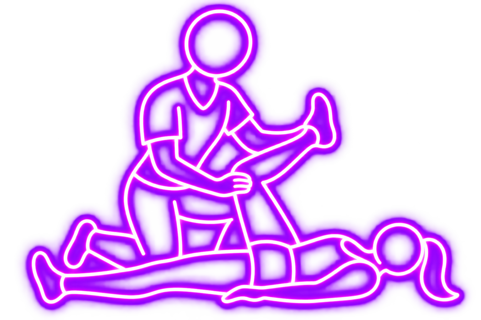 Neon art of a person kneeling and performing CPR on another person lying on the ground, both with simplified, faceless outlines.