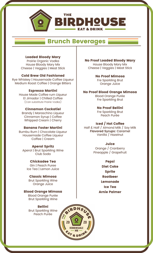 Food and Drink Menu — Birdhouse Eat & Drink