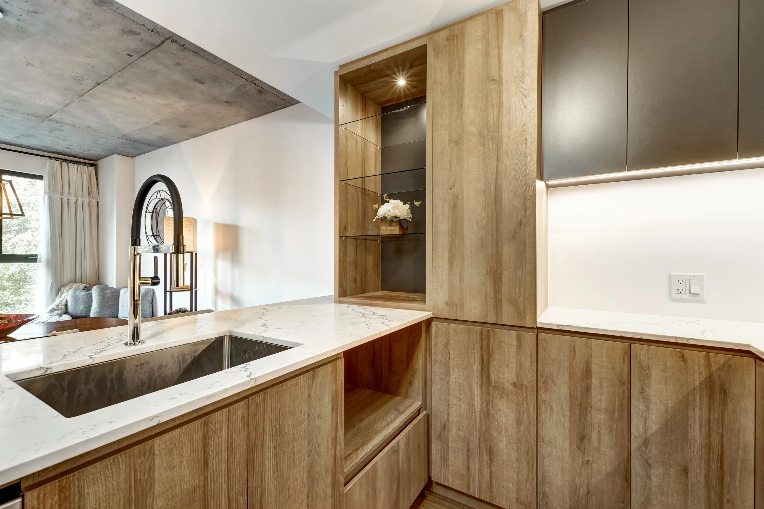 Natural wood cabinets