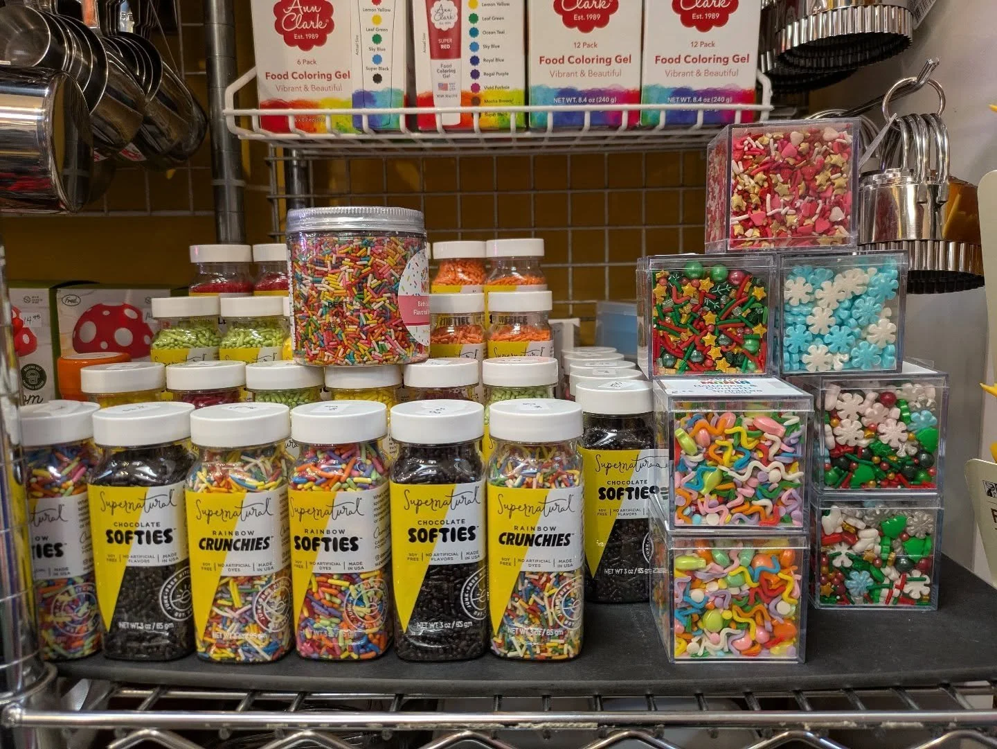 Need sprinkles? Food coloring? Cookie cutters? Decorating tips? Sprinkles? Twinkles? Softies and crunchies? 

We've got them all.