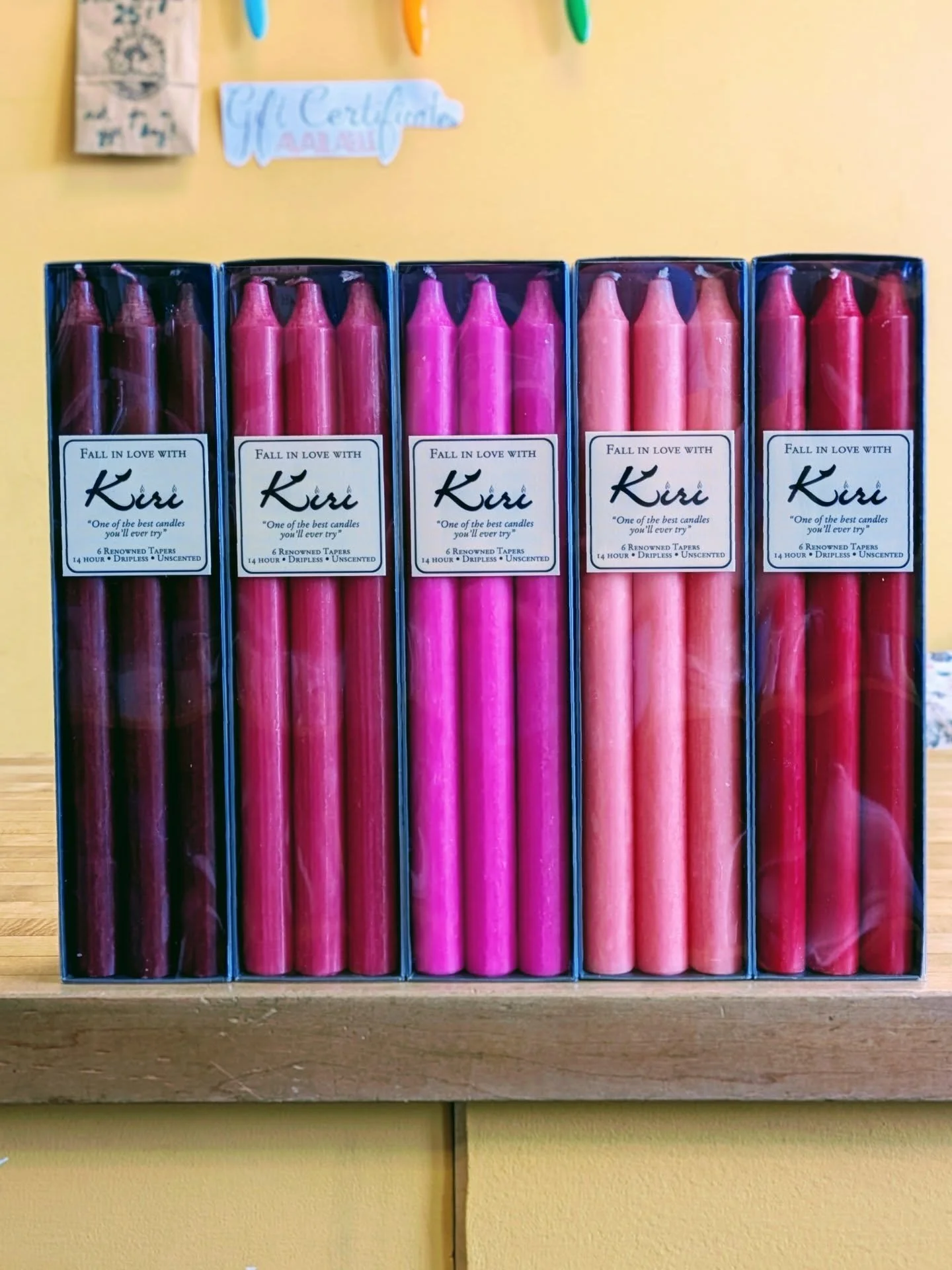 Don't wait for Valentine's Day to snag these gorgeous dripless long burning Kiri taper candles, they're perfect for a romantic Sunday night dinner, or a Monday, Tuesday, Wednesday, well you get the picture. Oh of course we have other colors than the 