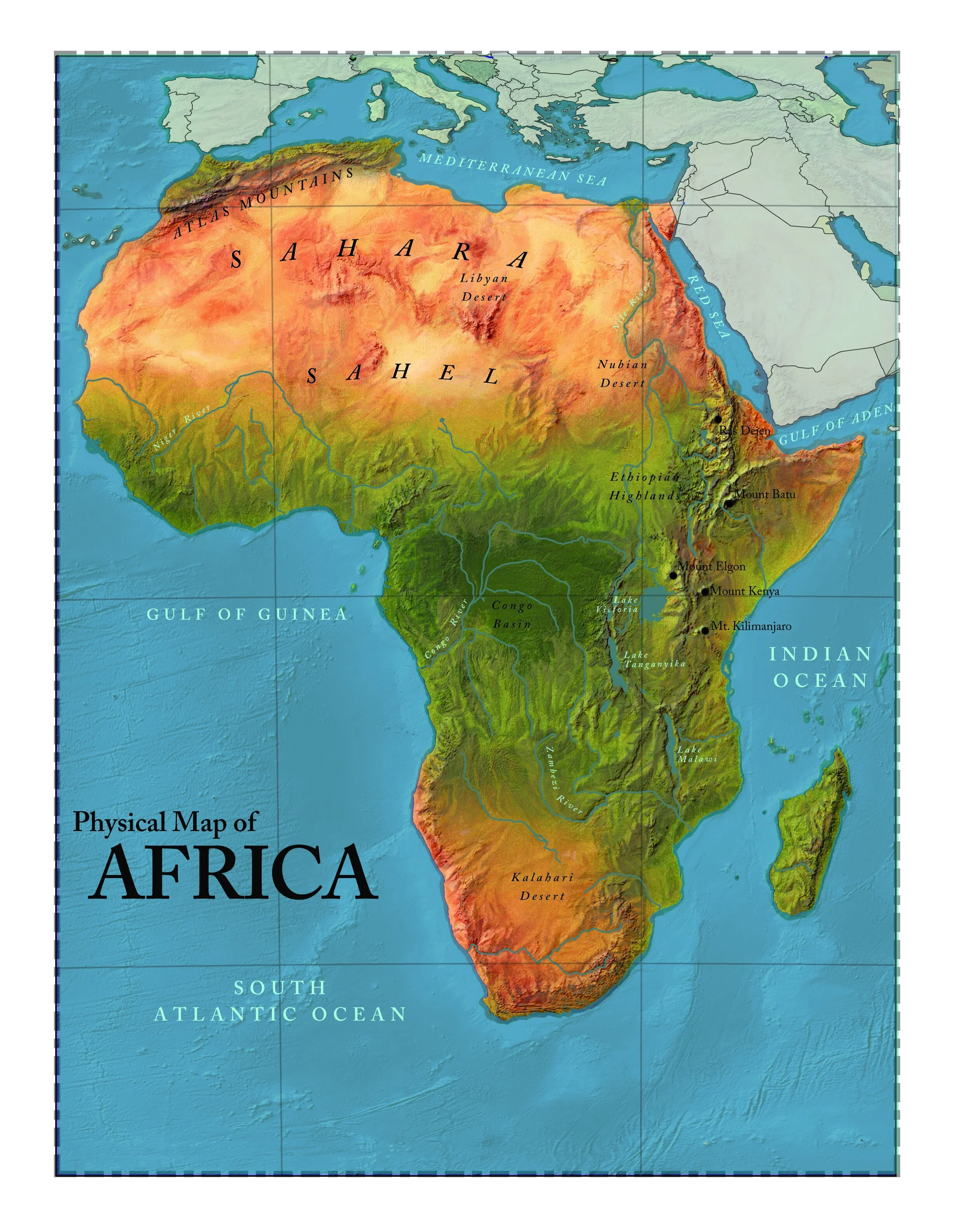 Africa Physical Map Mountains Africa Physical Map Mountains