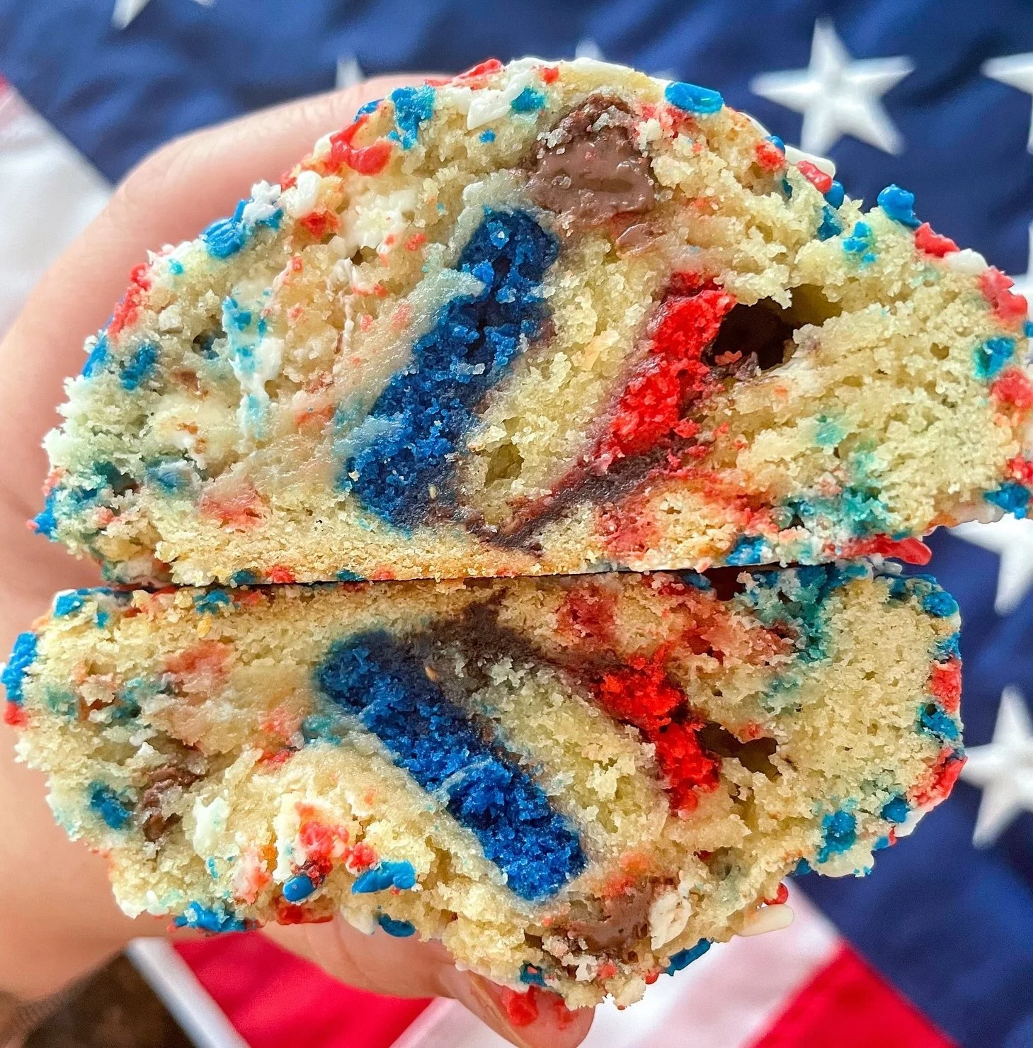 Rainbow Bright is sticking around for July, but if you come see us at @bkd.bagels this Saturday morning on Ft Evans Rd (by the Trader Joe&rsquo;s), you can get our red, white, and blue version of the almond sugar cookie! 🍪

🚨July orders are open no