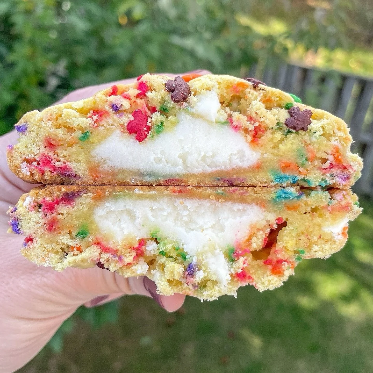 🎉 September flavors are coming!!! 

On the menu is our beloved Fall-Fetti cookie! With a birthday cake base, it&rsquo;s loaded with rainbow sprinkles, white chocolate chips, and stuffed with a vanilla buttercream frosting. Are you more of a summer l
