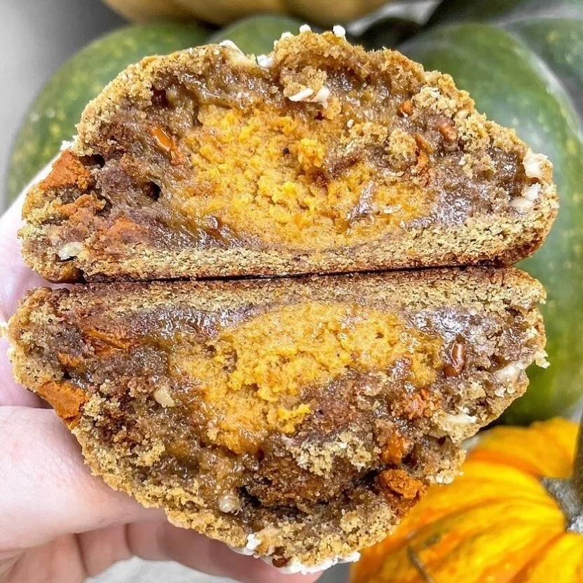 MAPLE. PECAN. PUMPKIN. PIE. What more could you want for the perfect November cookie?? 🍂

This maple pumpkin spice cookie is packed with ginger snaps, cinnamon chips, pecans, toffee bits, and stuffed with scratch made pumpkin pie. We will fill up qu