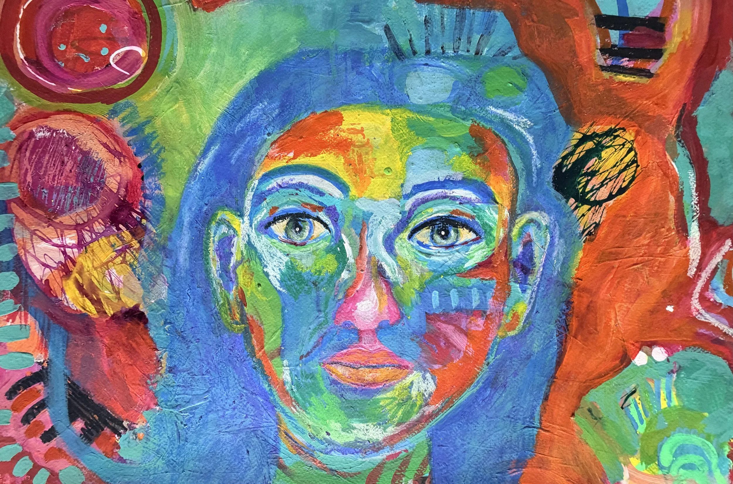 Stuck on a ride 14.5" x 20.5 Oil Pastels on Paper 