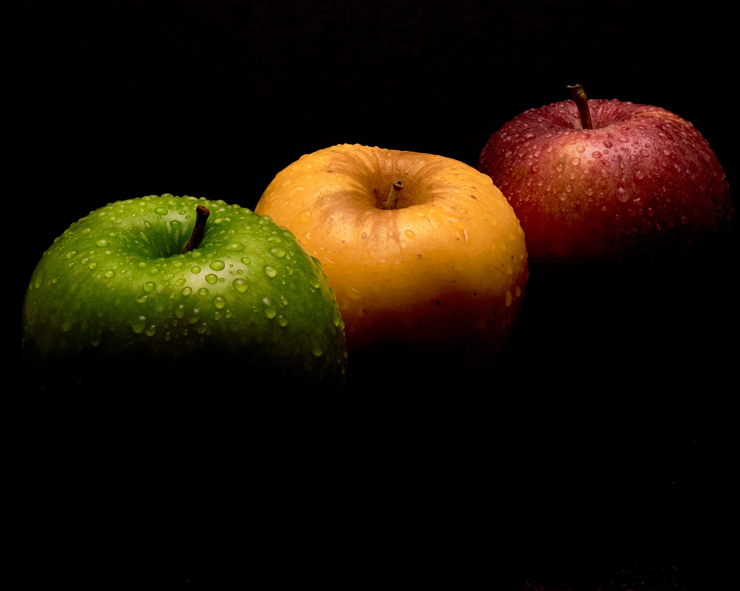 Wet Red Yellow Green Apples in Black Side.jpg