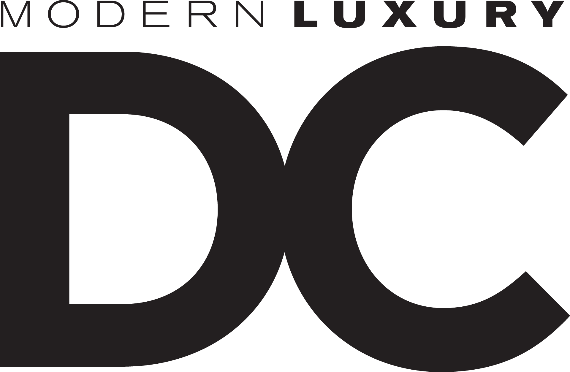 Logo with text 'MODERN LUXURY' above a large stylized 'DC' in black.