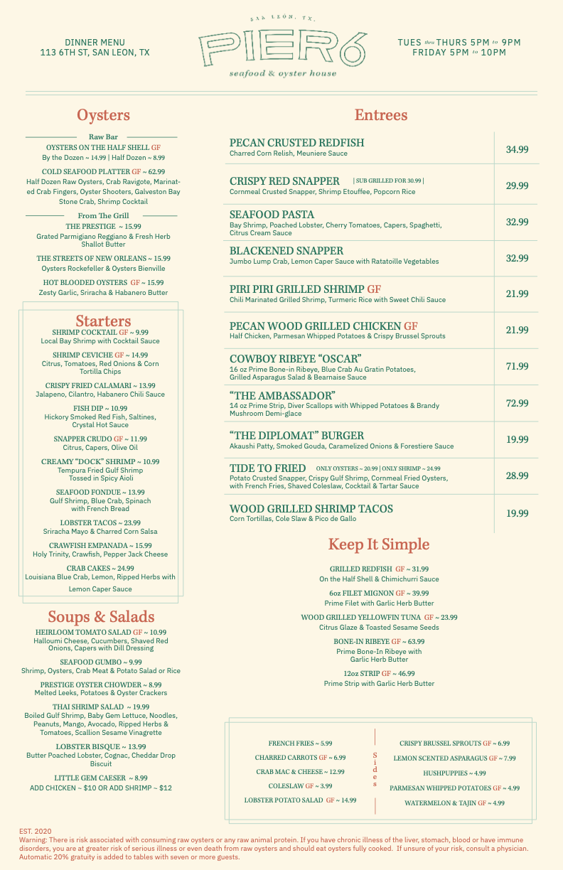Dinner — Pier 6 Seafood & Oyster House