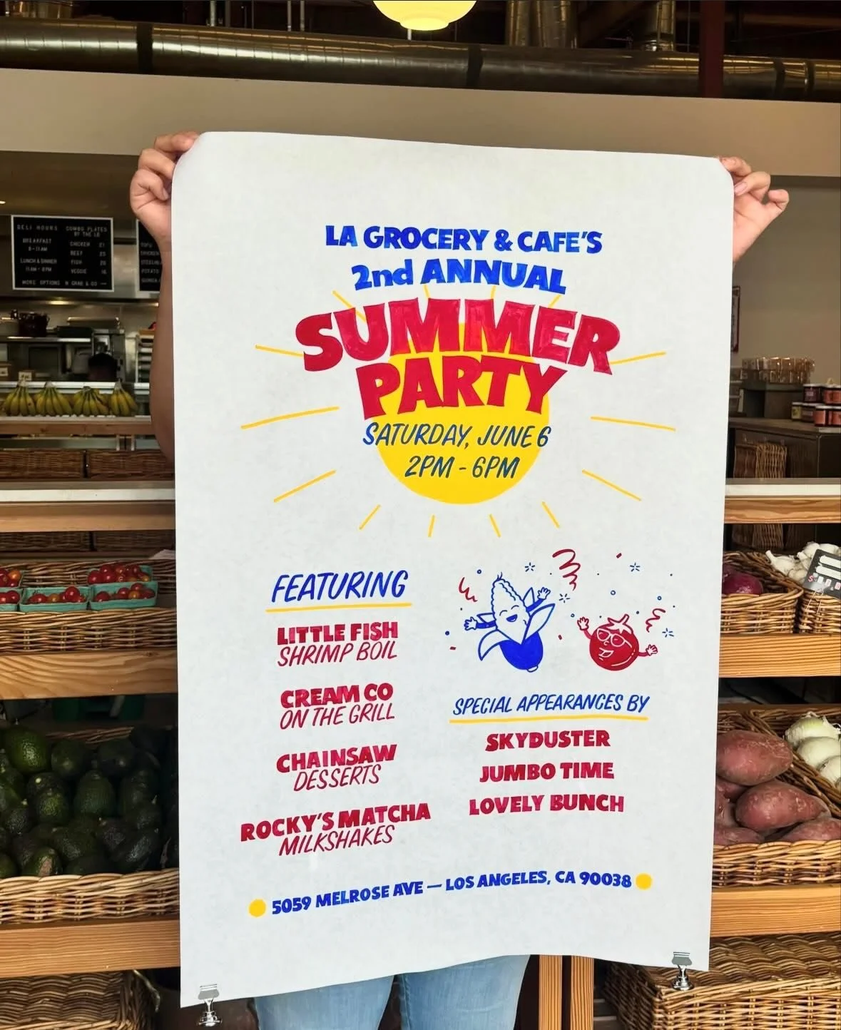 some painted signs on paper for @lagroceryandcafe ! Painting stuff in this primary color palette is my dream - even when the letters are this tiny haha Happy Anniversary @lagroceryandcafe !! &hearts;️