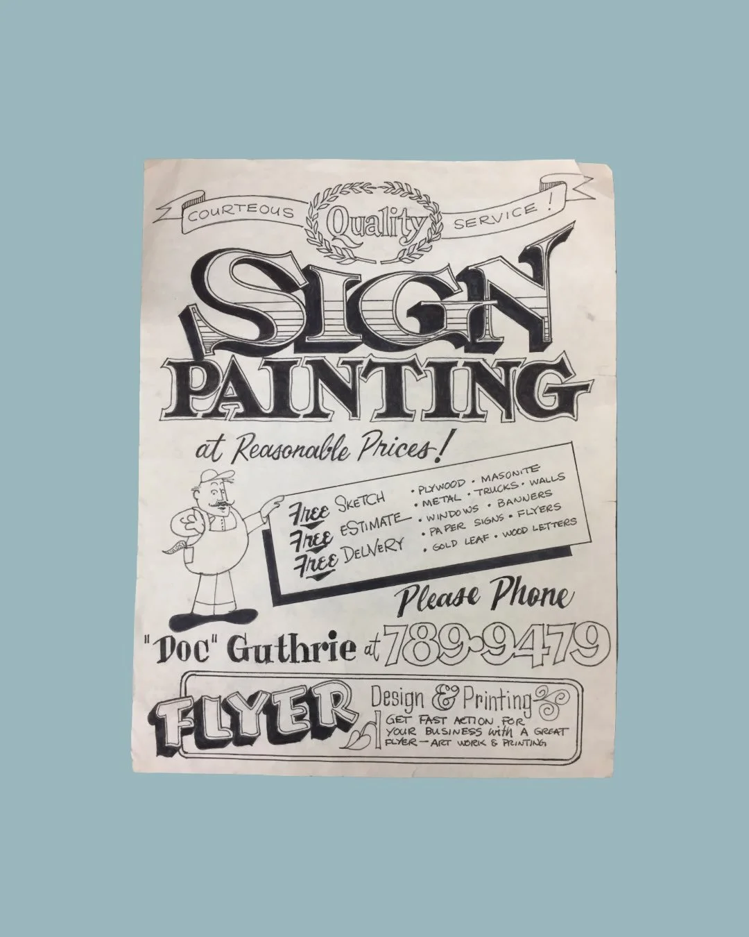 I wanted to share this @docguthrie ephemera with everyone! I stumbled upon these photos of Doc&rsquo;s work I took while at Trade Tech. 

I have so many photos of photos of sign painter&rsquo;s past work examples from when we had guests (not a typo a