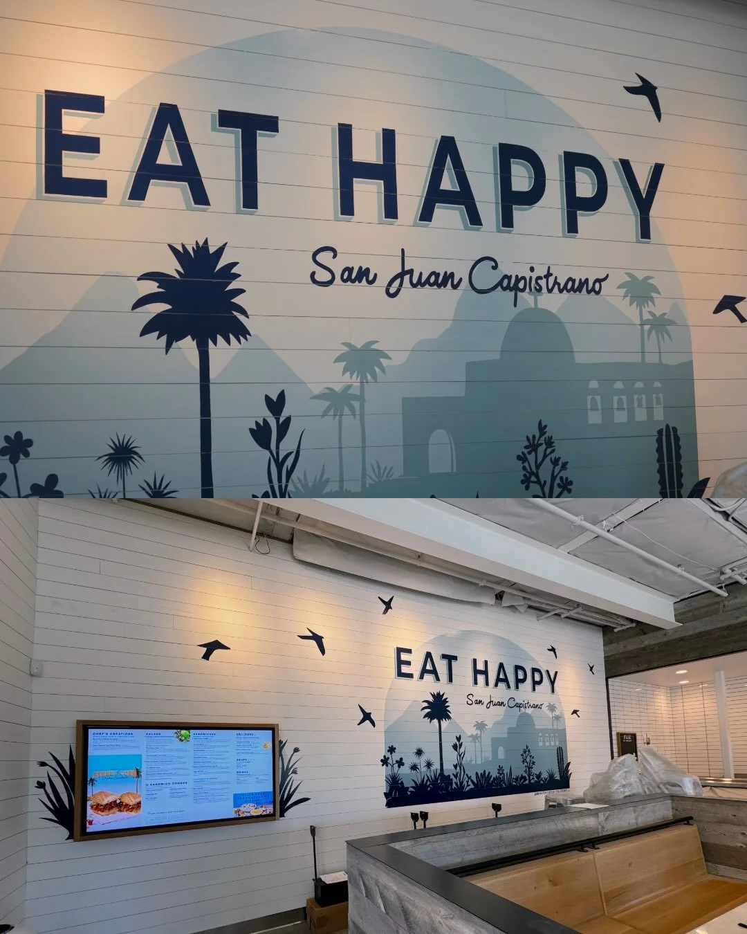 l created a custom mural and digital work for @mendocinofarms San Juan Capistrano! This project was really special since not too long before this commission, I got to do some conservation work at the Mission in SJC with my amazing friend, @m_swanne 
