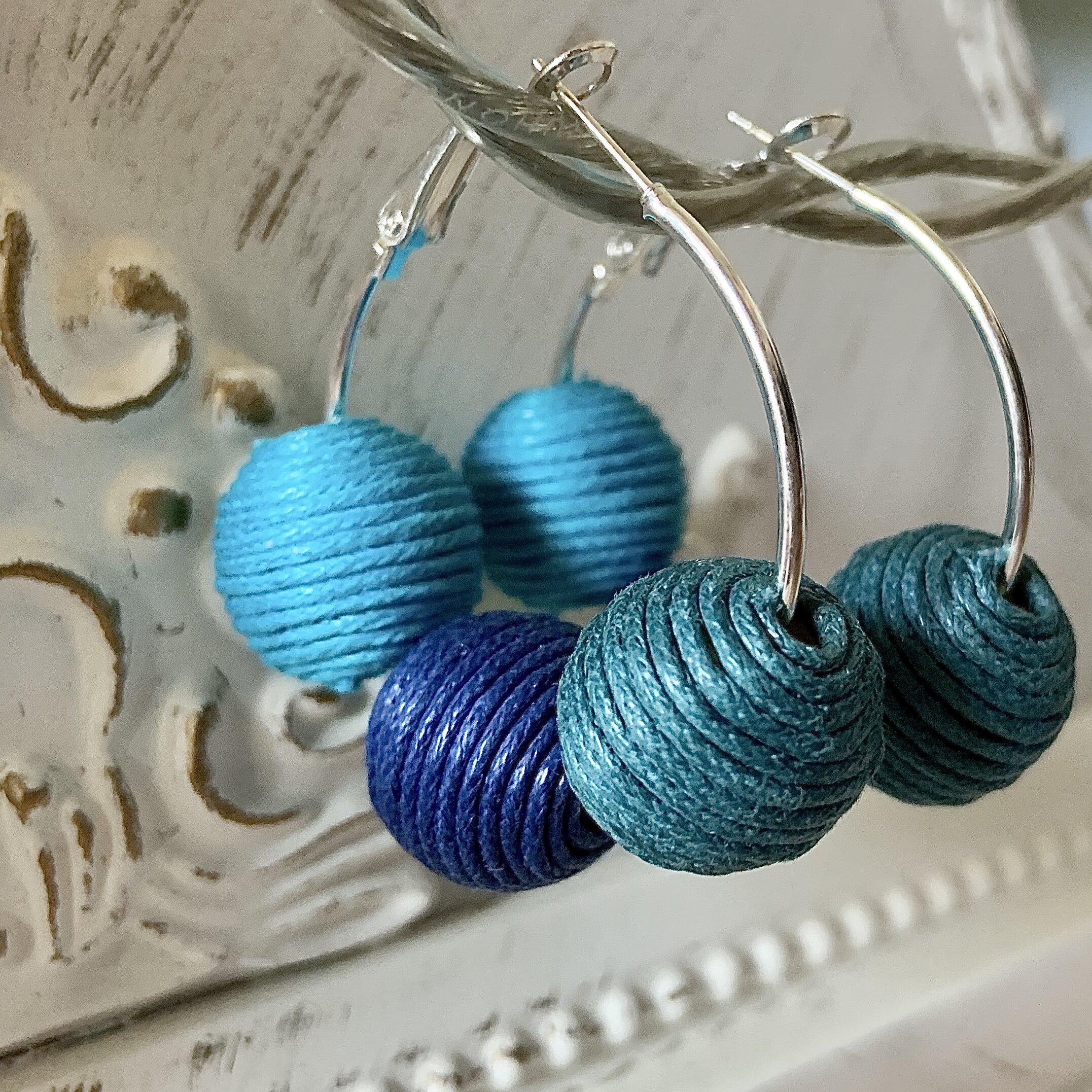 Beaded Silver Hoop Earrings