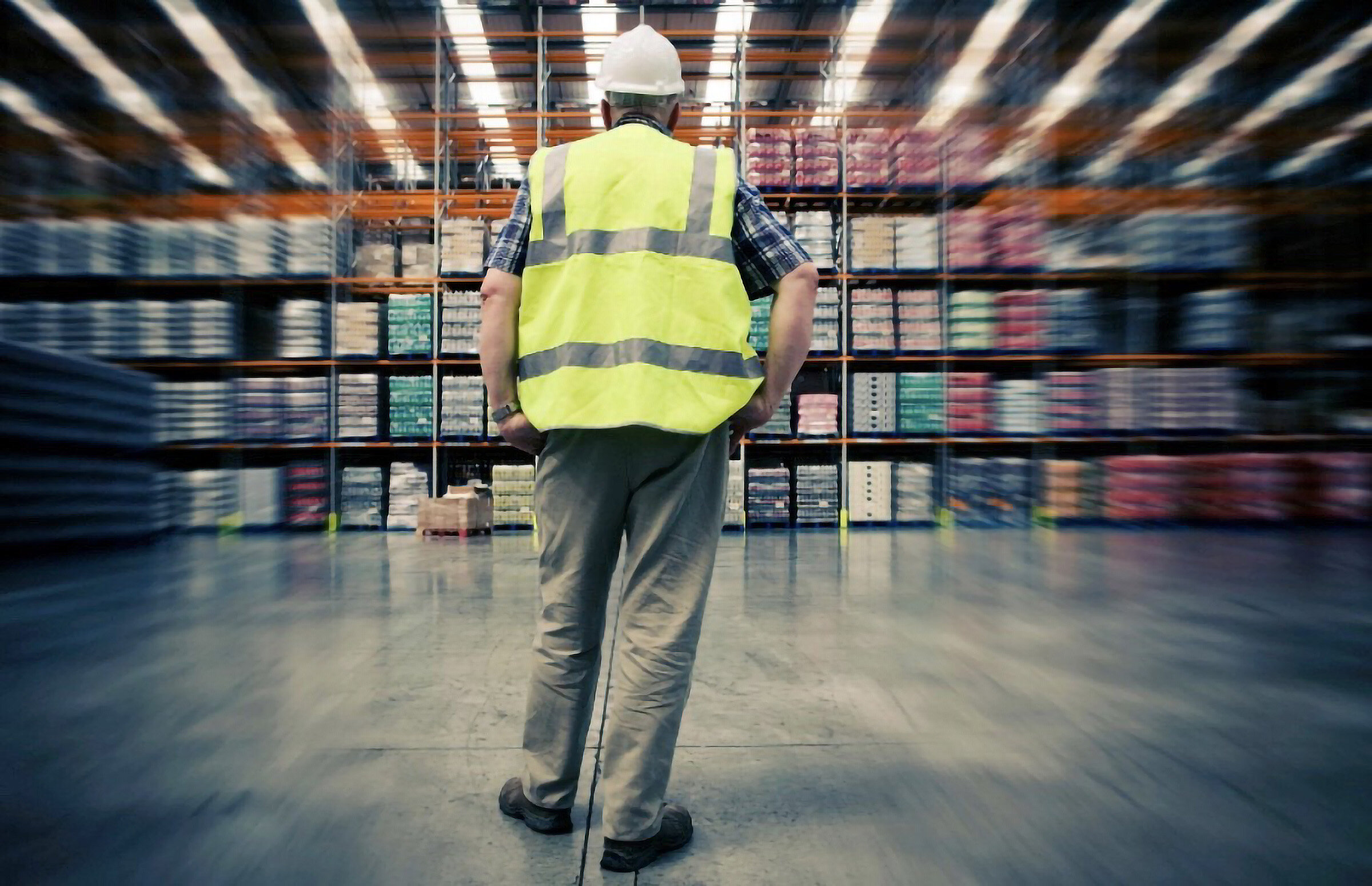 Warehouse supervisor facing products