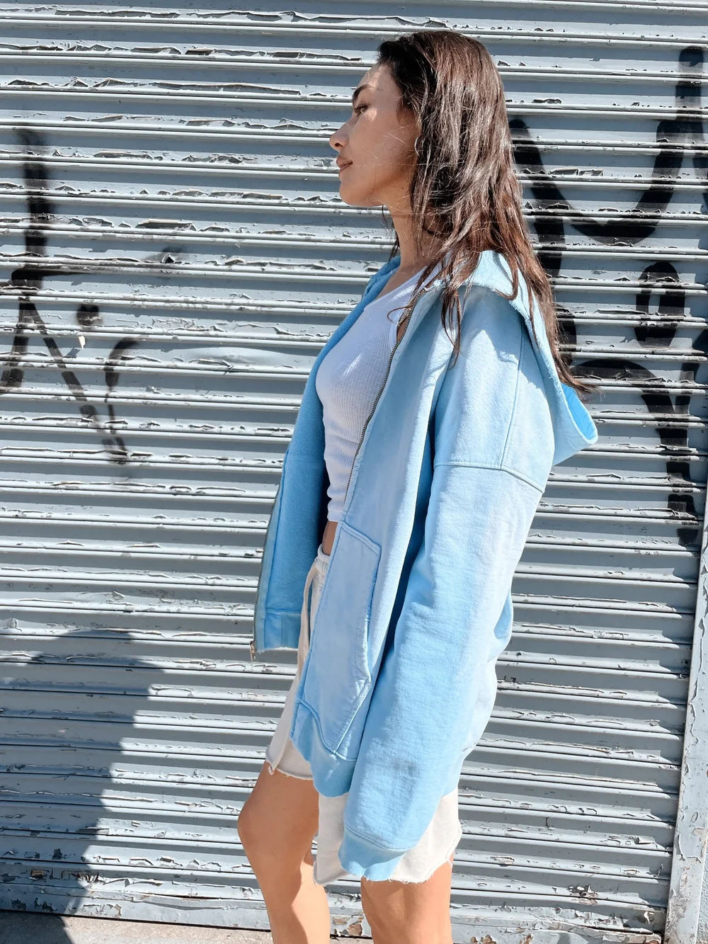 OVERSIZE ZIP UP HOODIE / AGED BABY BLUE — MOOJIMOOJI