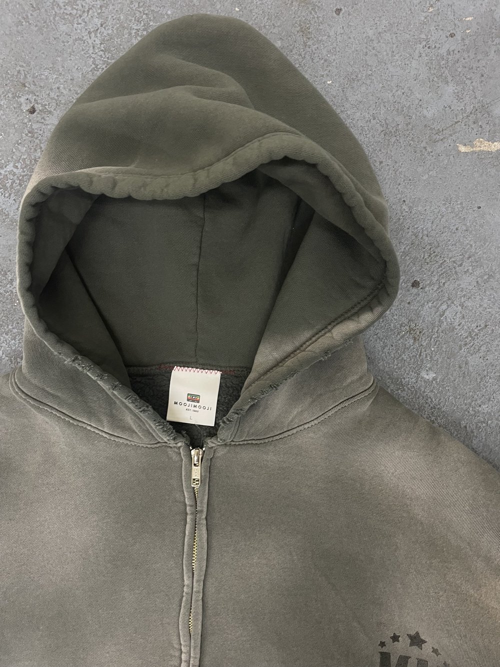 MM OVERSIZED ZIP UP HOODIE AGED OLIVE GREEN(L) — MOOJIMOOJI