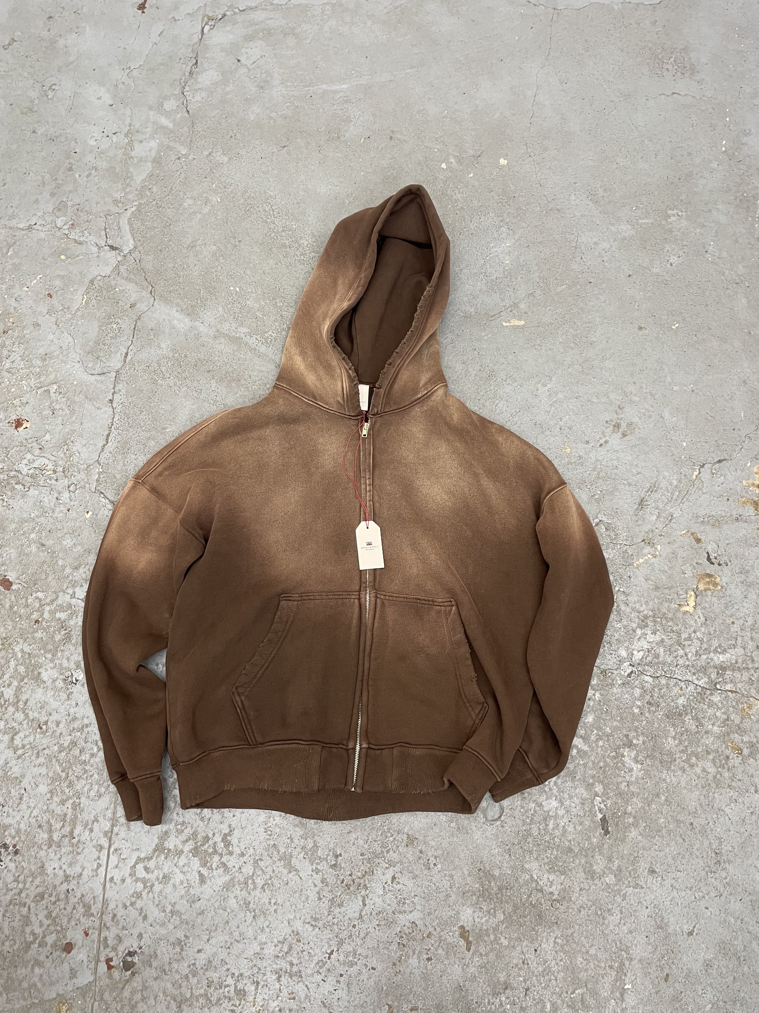 OVERSIZE ZIP UP HOODIE / AGED DARK BROWN — MOOJIMOOJI