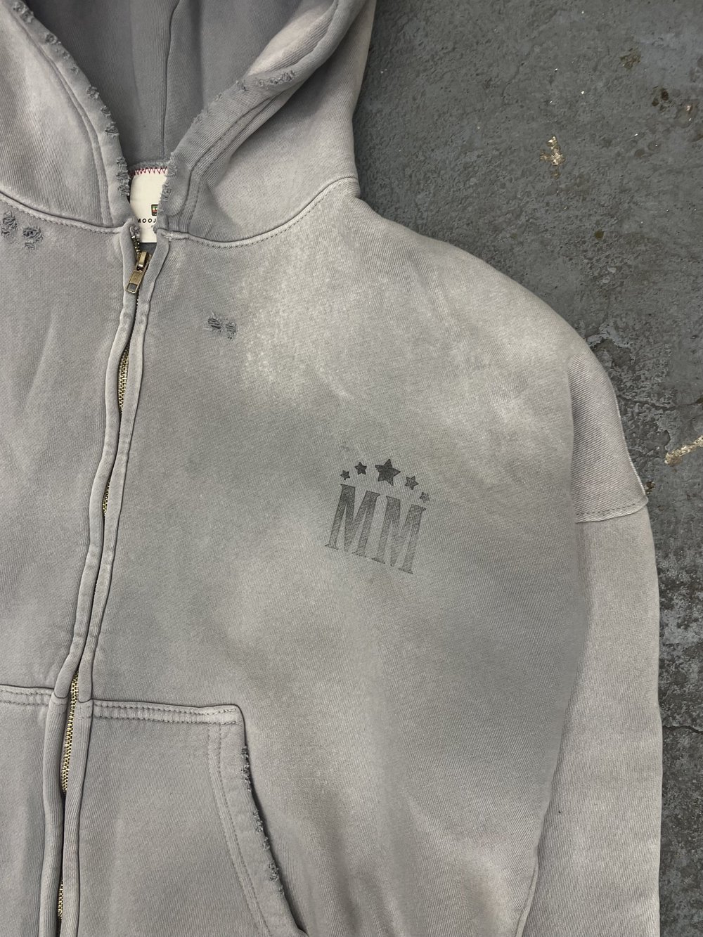 MM OVERSIZED ZIP UP HOODIE AGED GREY (S) — MOOJIMOOJI