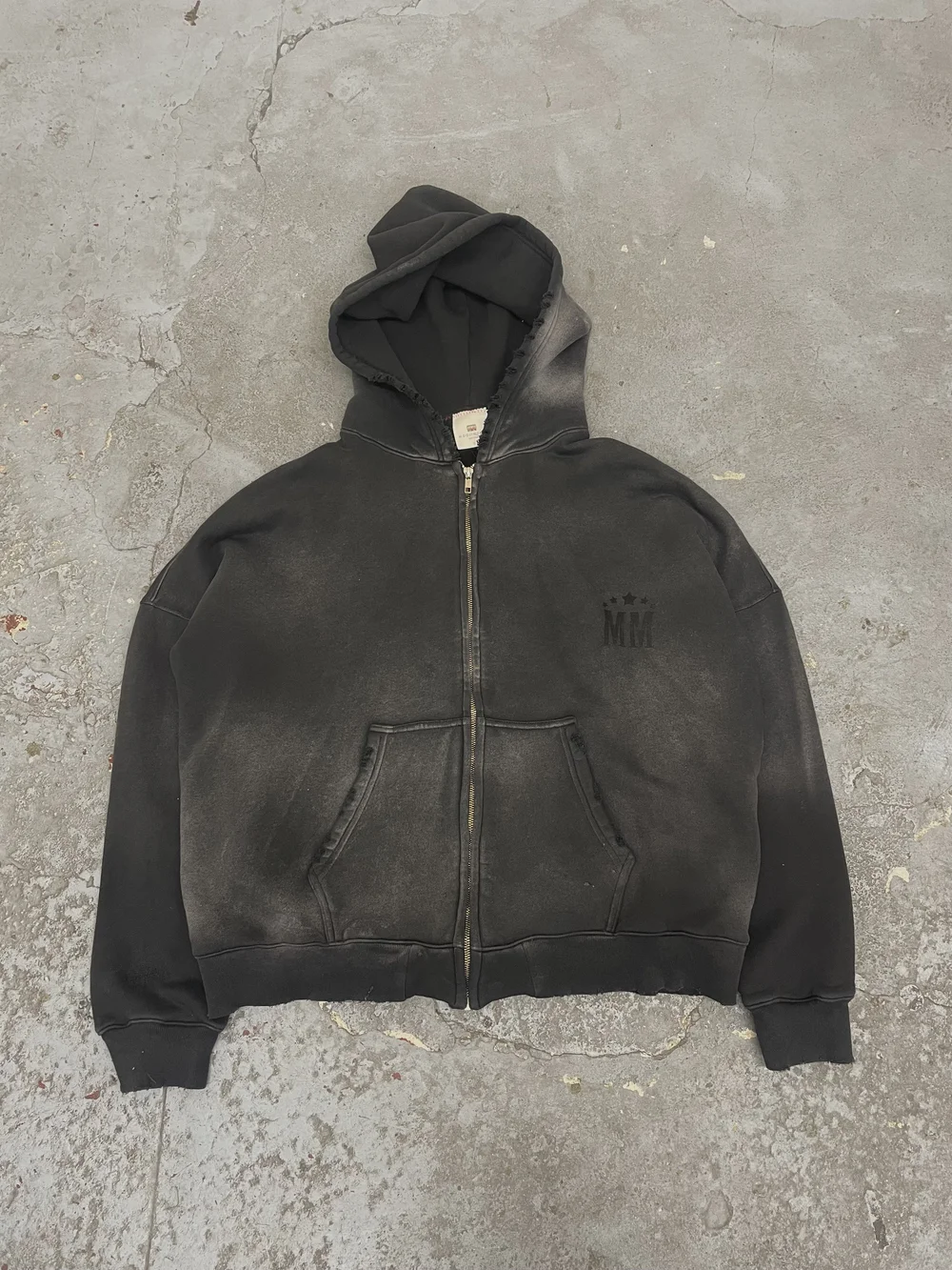MM OVERSIZED ZIP UP HOODIE AGED BLACK — MOOJIMOOJI